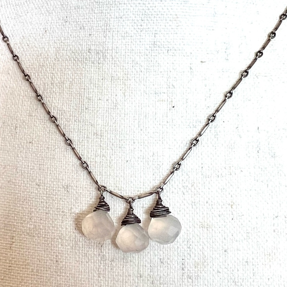 Michele Baratta Vintage Crystal Drop .925 Silver Linked Bar Chain Necklace